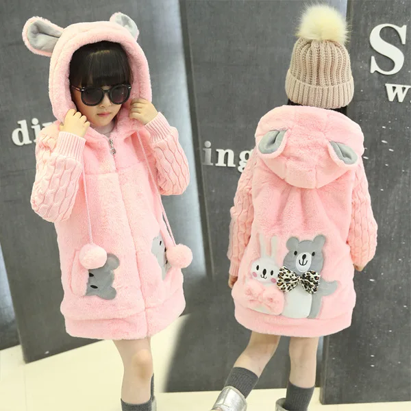 OLEKID 2024 Autumn Winter Cartoon Rabbit Girls Parka Thick Warm Hooded Girl Jacket Outerwear 5-14 Years Kids Teenage Girls Coat