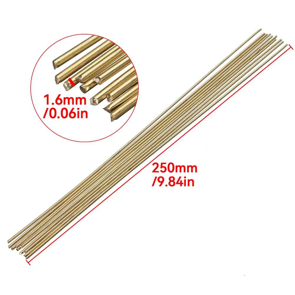 Varillas de soldadura de 1,6mm de diámetro, varillas doradas de 250mm de longitud, herramienta de soldadura de reparación de latón, 10 Uds./lote