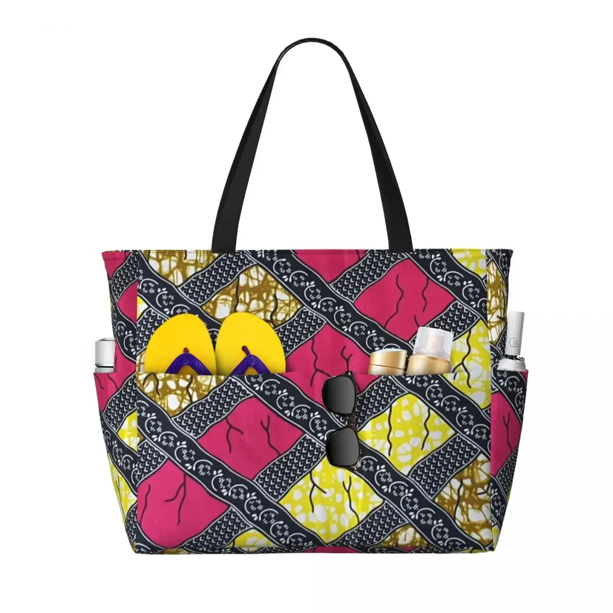 Custom Stylish And Unique African Ankara Prints Beach Tote Bag for Women Africa Ethnic Large Compartment Gym Beach Travel Bags