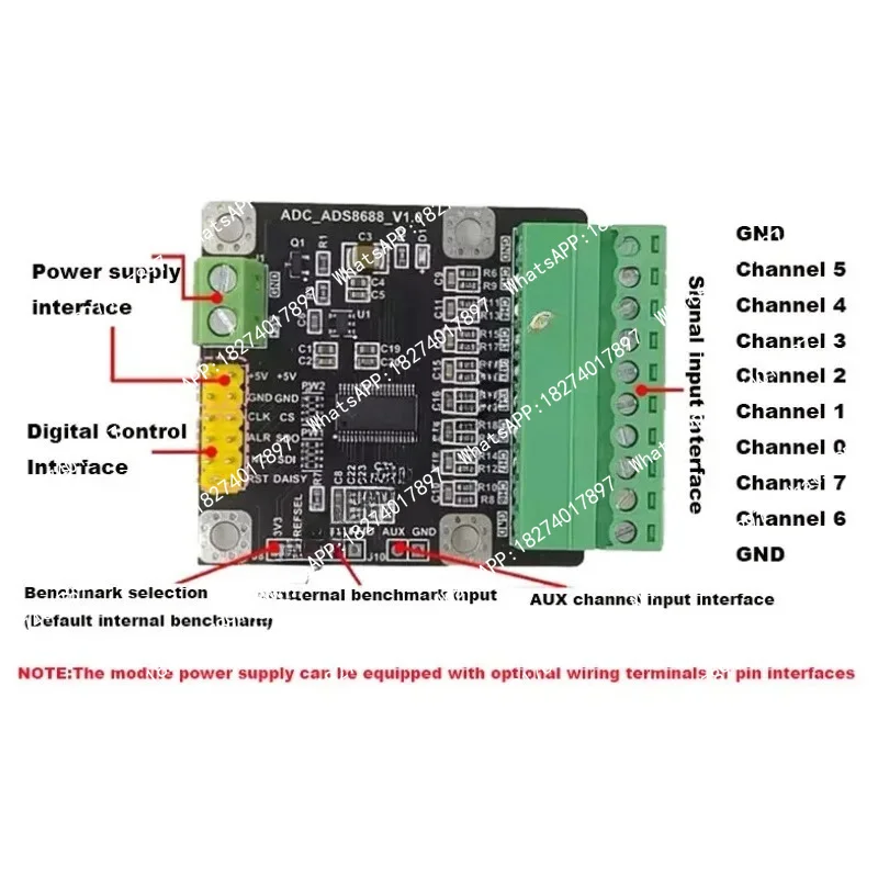 ADS8688 module 8-channel 16 bit ADC data acquisition module sampling rate 500K Unipolar and bipolar