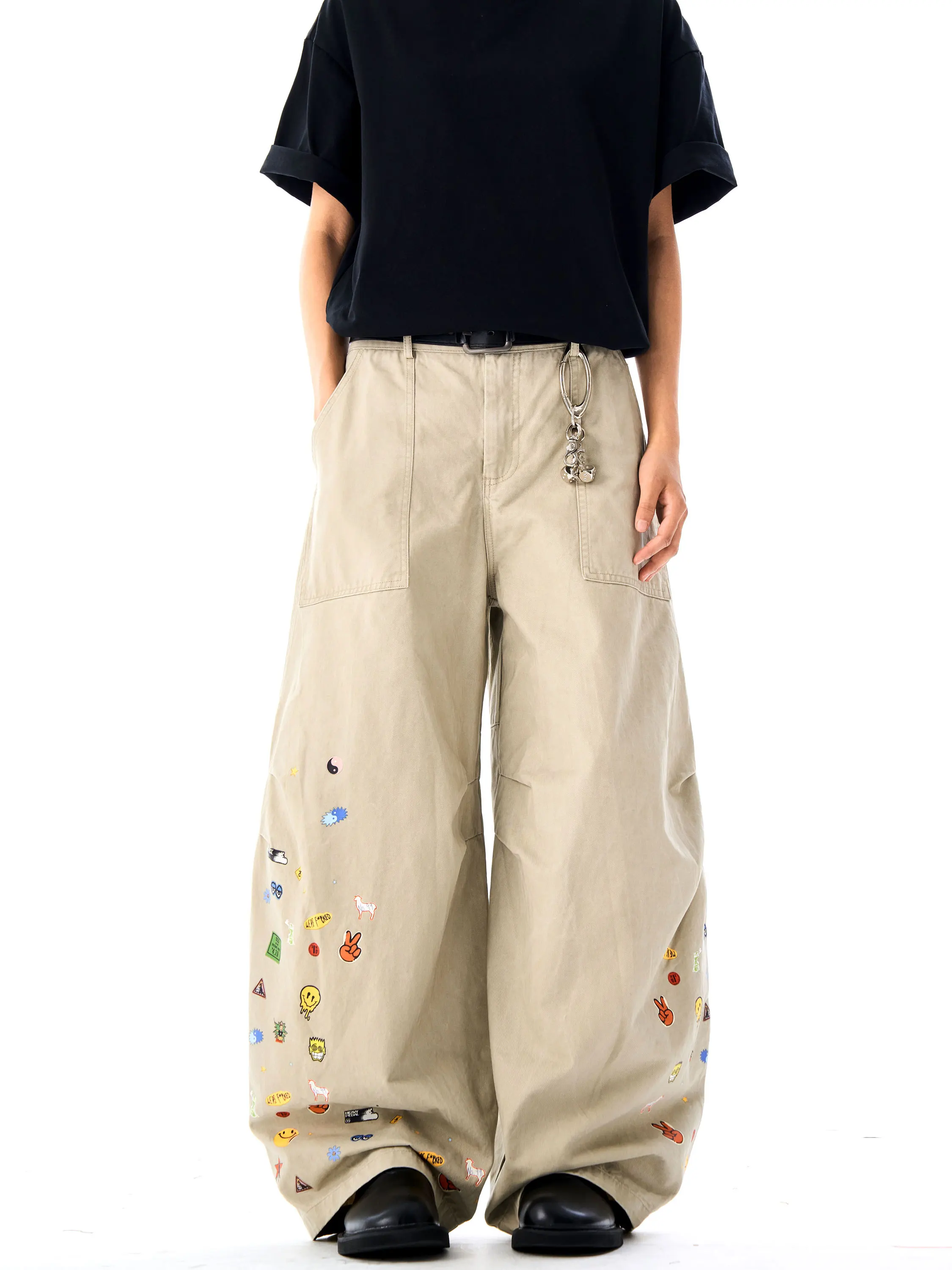 

JLONE американские рабочие брюки с принтом в стиле ретро, свободные широкие брюки-банан для мужчин и женщин, повседневные мешковатые хлопковые молодежные брюки для отдыха