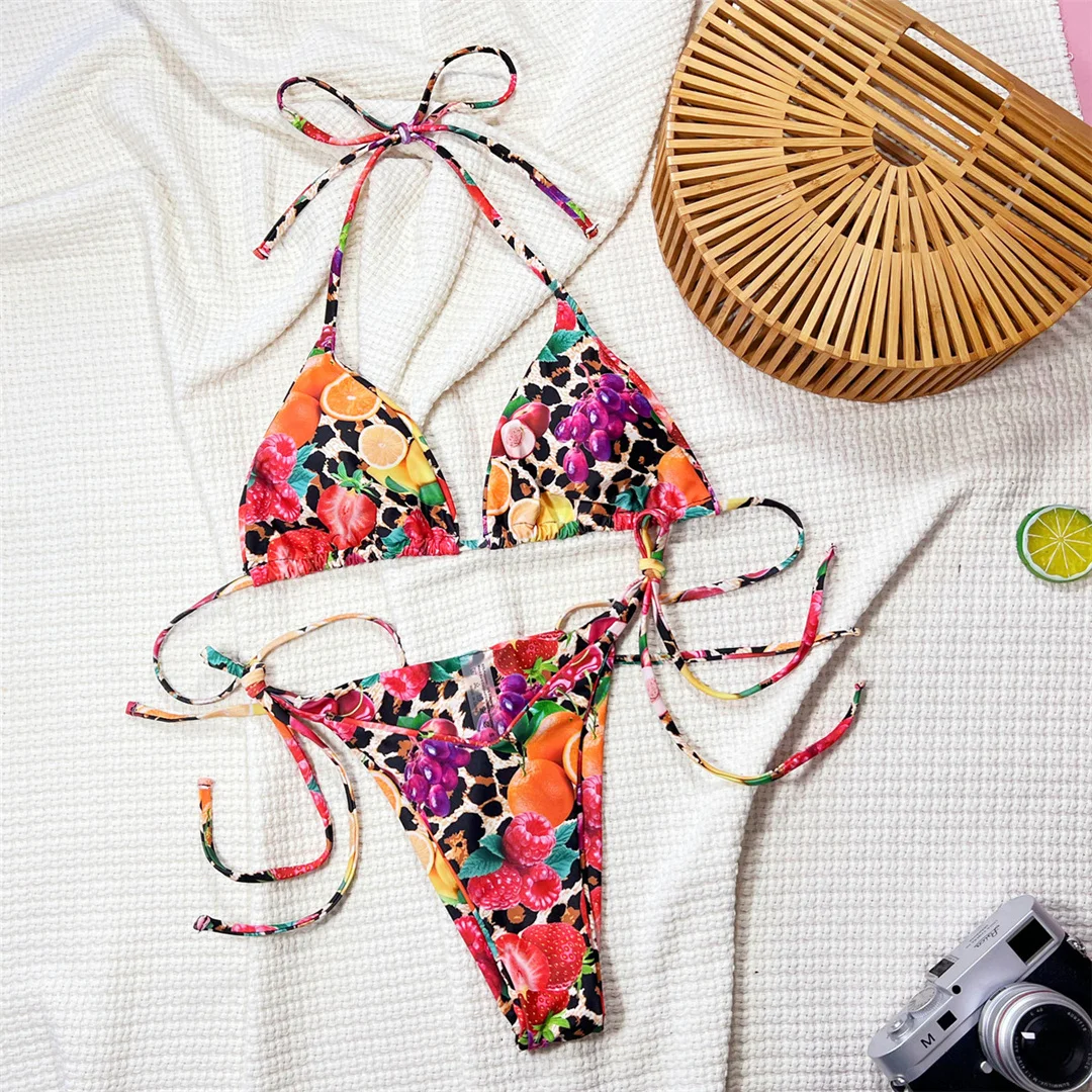 Leopard-Frucht-Halter-Bikini, Damen-Badeanzug, zweiteiliges Bikini-Set, mit Trägern, gepolstert, Badebekleidung, Badeanzug, Modell V6808. – Detail 10