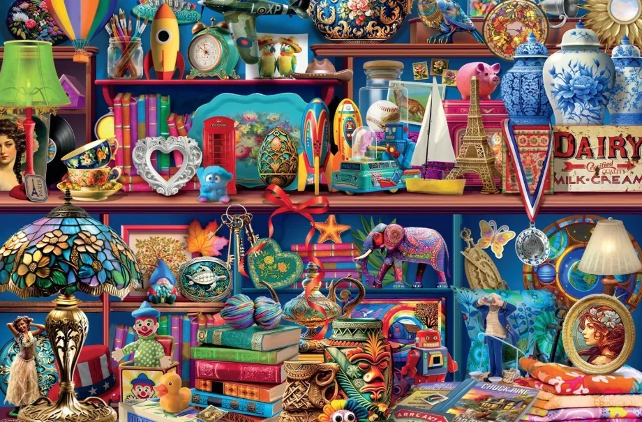 Jigsaw Puzzle 500/1000/1200/2000PCS Retro Knick Knack Shelf Antique Lamp Toy Rocket Elephant Books Home Decor Gift