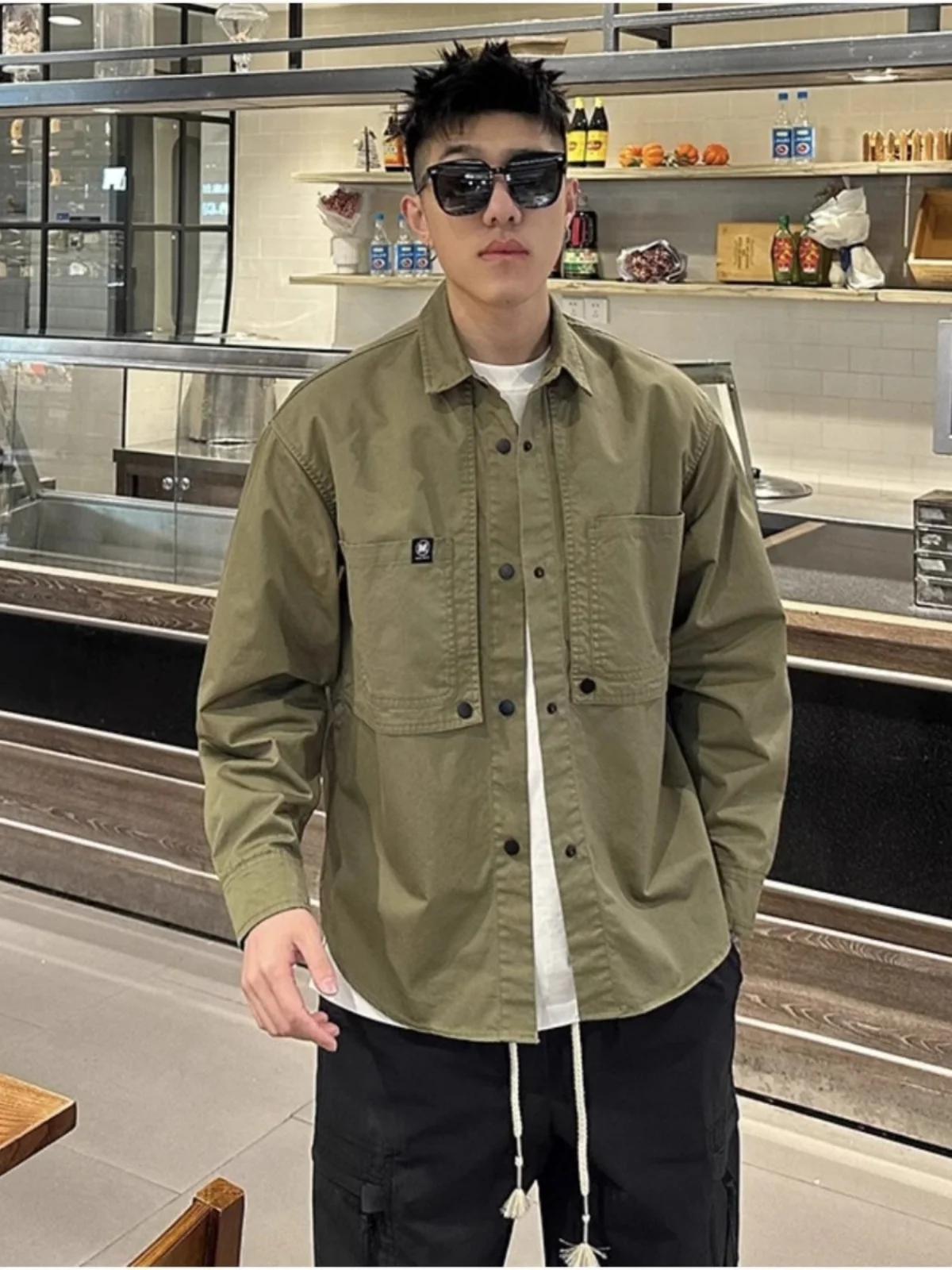 

Мужская повседневная рубашка-куртка Fat Brother для весны и осени, большие размеры, универсальная, модная, 300 Pou Haome