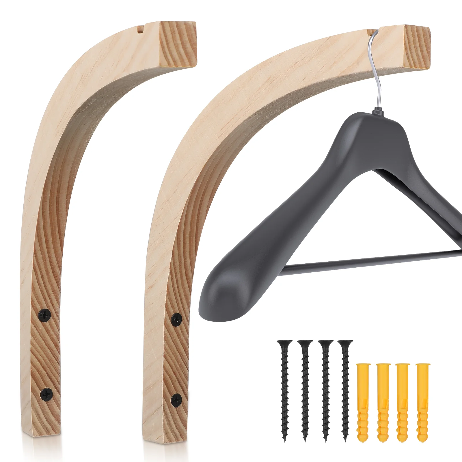 

Wooden Hook Coat Hooks for Wall Hangers Heavy Duty Pine Mount Hanging Brackets Backpack