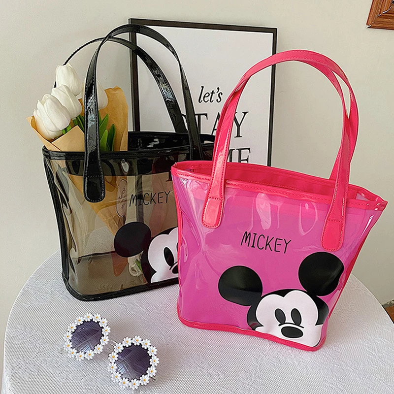 Anime Disney Shoulder Handbag Transparent Bag Cartoon Printed Tote Bag Cartoon Cute Mickey Mouse Handbag Girls Birthday Gifts