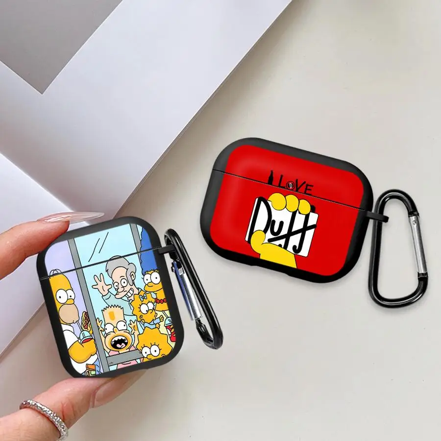 Étui à motif de la bande dessinée Les Simpson pour Airpods 5, 1, Pro2, Pro3, Pro 3, 2, 4, avec crochet.