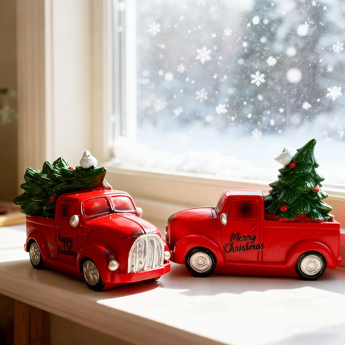 Resin Decorative Ornament, Vintage Style Pickup Truck with Christmas Tree, Christmas Decoration. Desktop, Windowsill Decoration