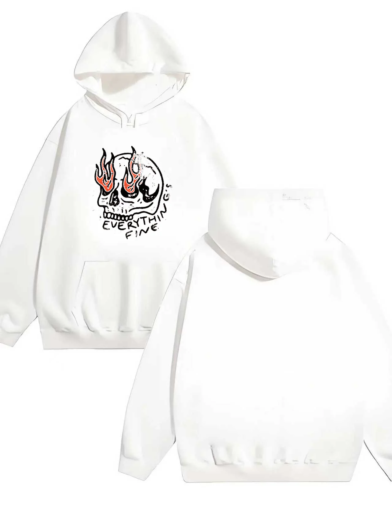 The 2025 new trendy 330G heavy-duty hooded sweatshirt with skull fire print is suitable for both men and women