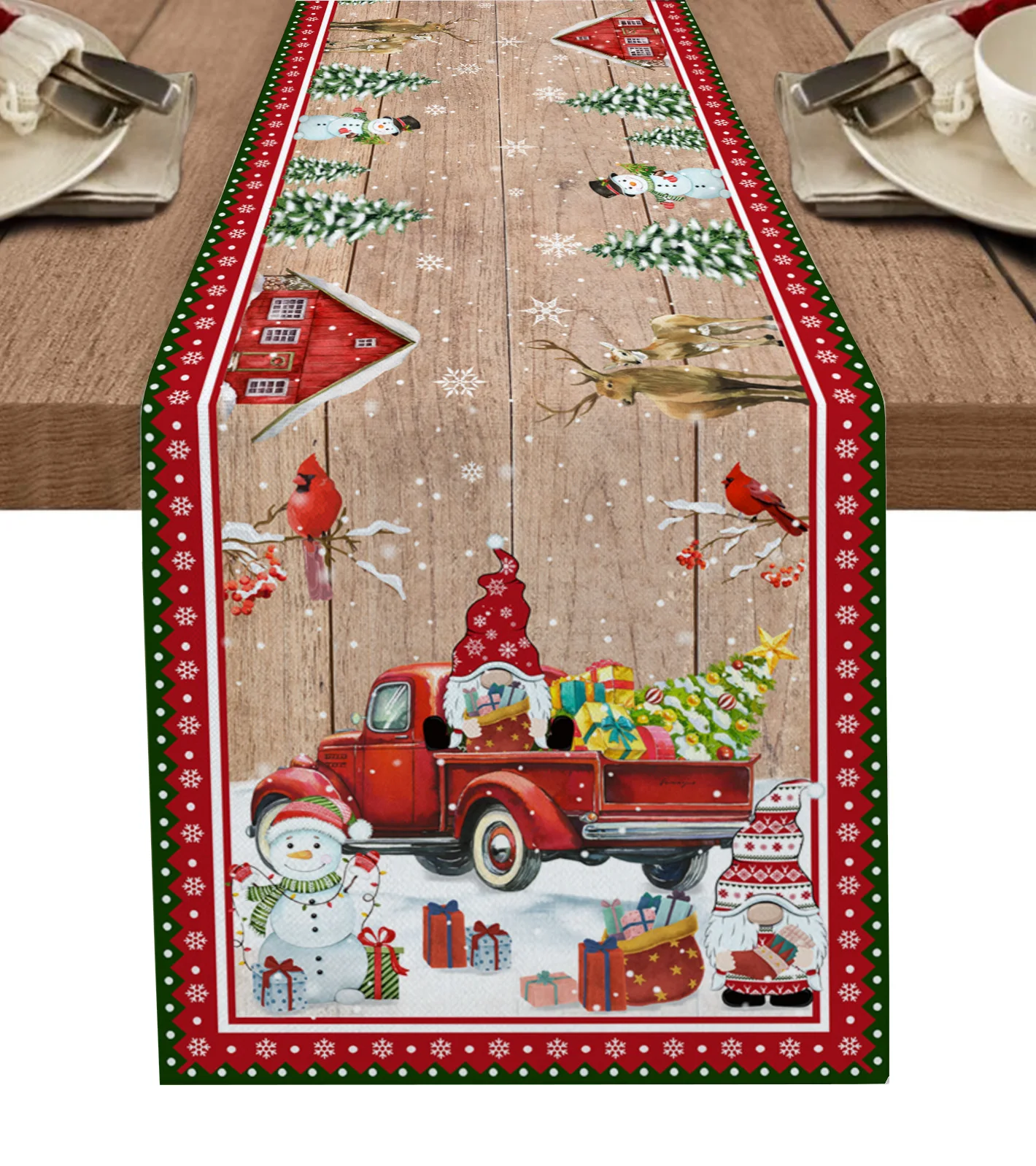 Christmas Style Decoration Snowman Snowflake Dining Table Runner Washable Table Runner For Dining Christmas Tablecloth For Table