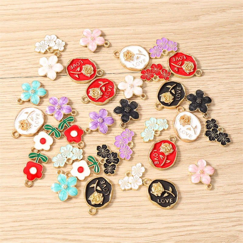 10 Stück niedliche, bunte Emaille-Blumen-Anhänger für die Schmuckherstellung, Halsketten, Ohrringe, Armbänder, DIY-Bastelzubehör – Detail 3