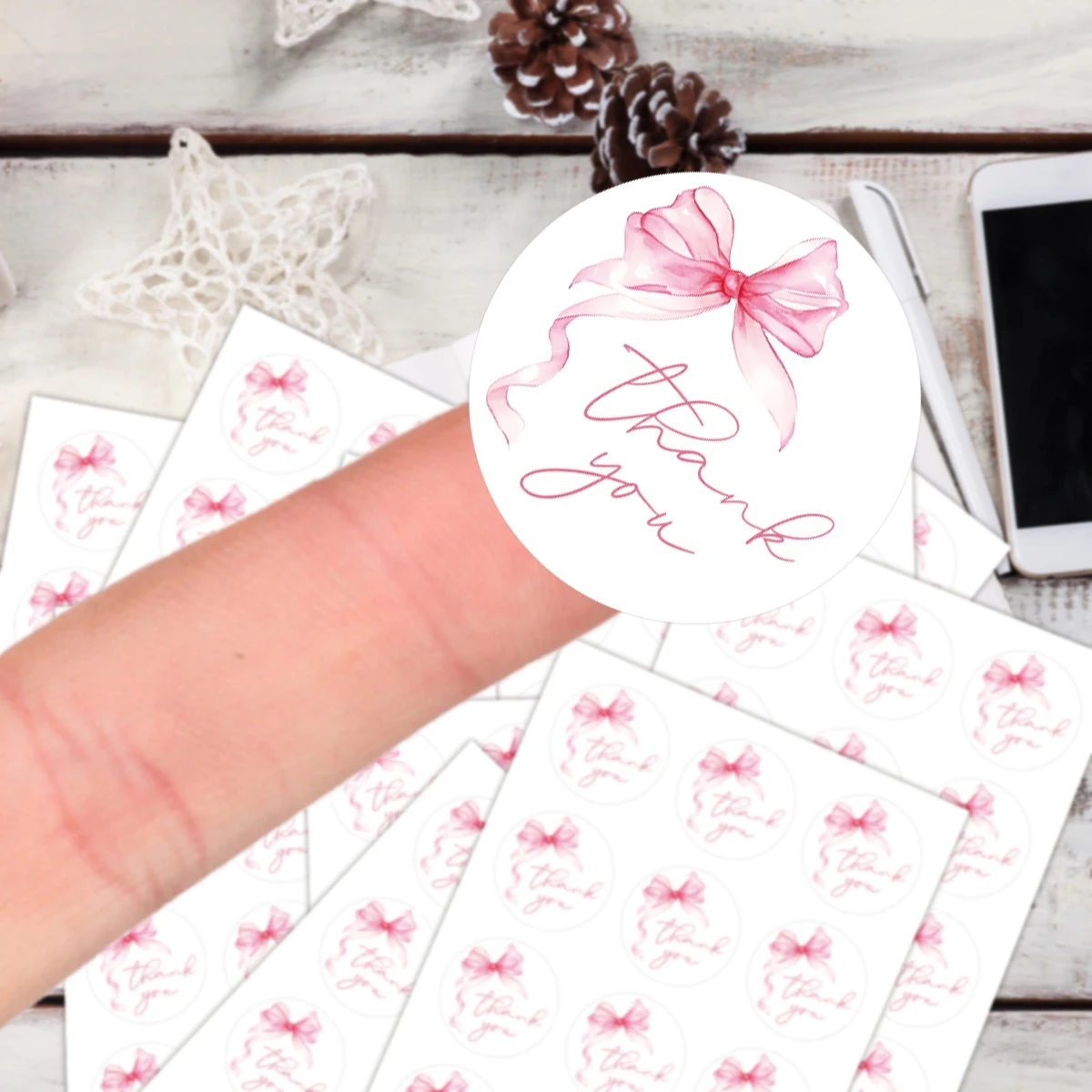 120pcs/10sheets Pink Blue Bow Thank You Adhesive Seal Sticker For Party Favor, Cookie Bags, Scrapbook, Small Business Supplies