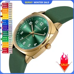 BERNY-Relógio de quartzo luminoso simples feminino, relógio de pulso feminino, leitura fácil, pulseira de silicone macia, moda casual, S, S, S