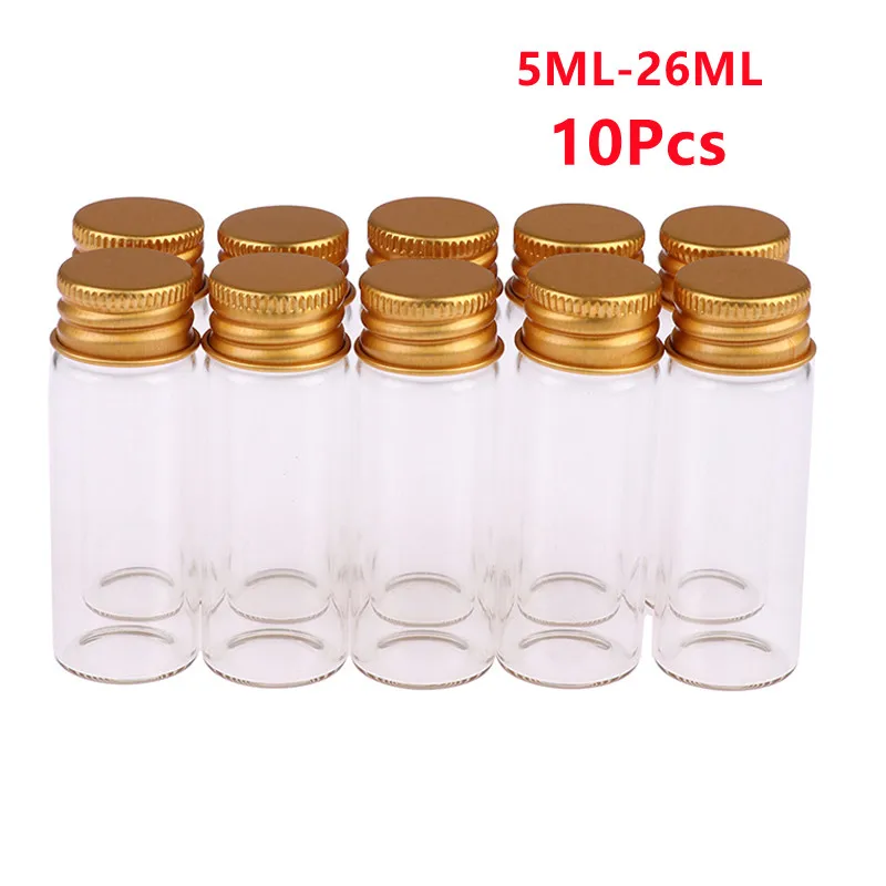 10PCS 5ml/7ml/10ml/14ml/18ml/20ml/26ml Tiny Glass Jars Bottles Screw Cap Storage Jar Mini Containers Transparent Vial Bottles