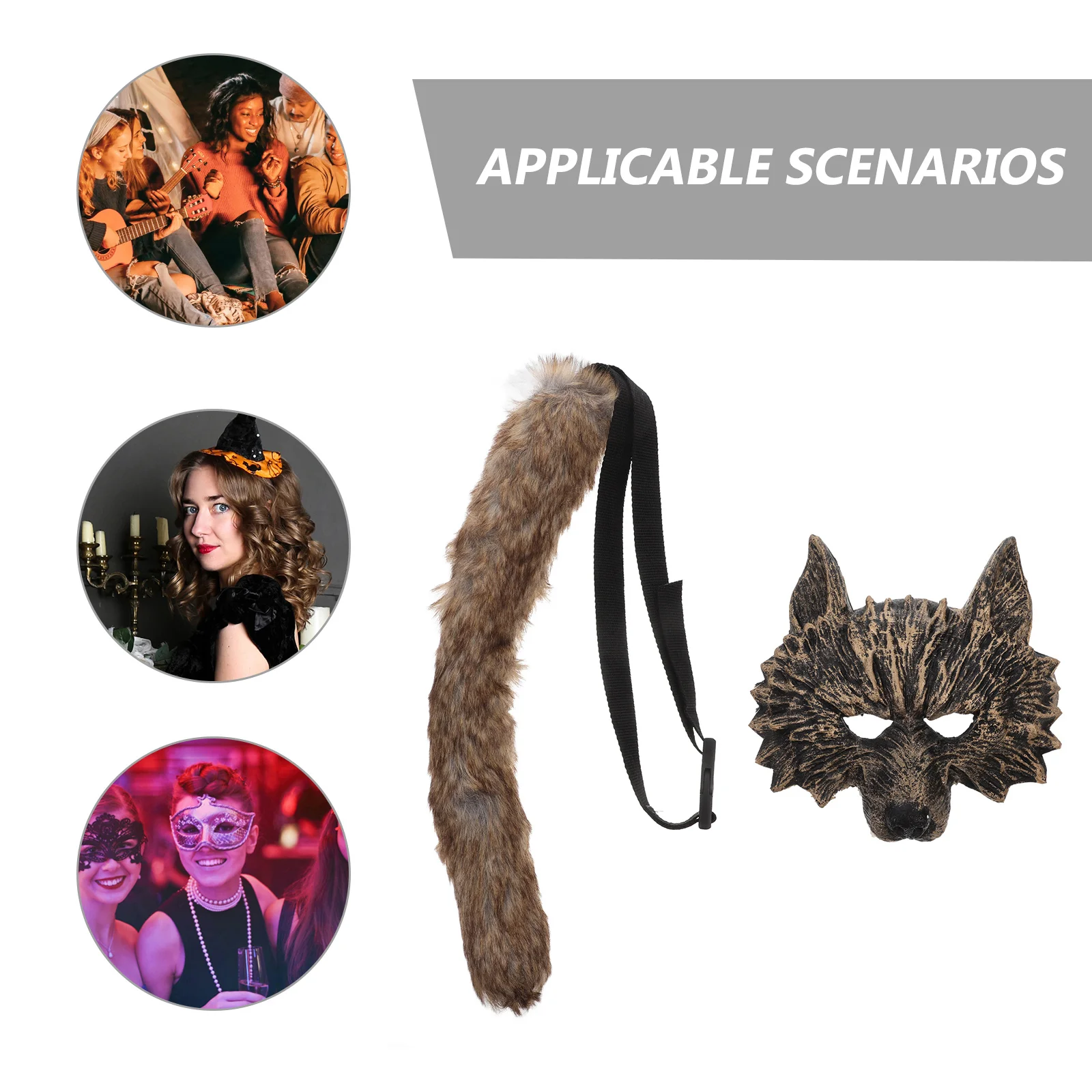 Conjunto de disfraz de hombre lobo para adultos y niños con máscara de lobo realista y cola para mascarada de Halloween, fiestas temáticas, espectáculos escénicos