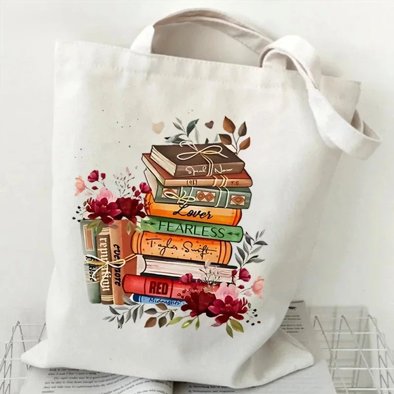 

Vintage Books and Butterfly Print Canvas Bag Women's Shoulder Bag Gothic Sword Moon Shopping Shopper Ladies Hand Bags Tote Bag