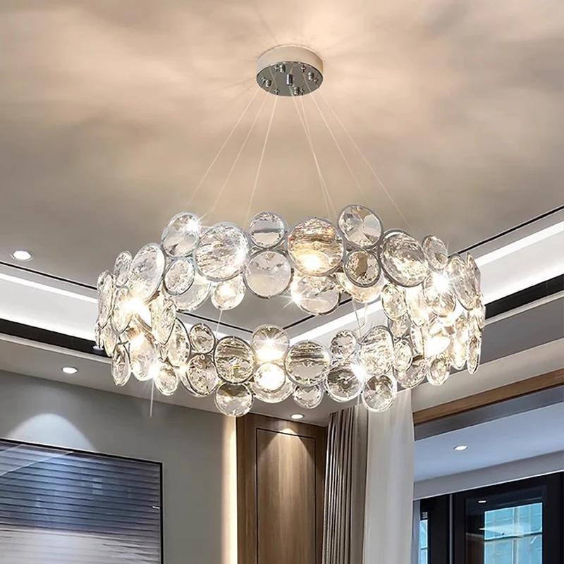 AiPaiTe Crystal Chandelier Led Stainless Steel Silver Ring Pendant light Luxury Living room decoration for bedroom dining room