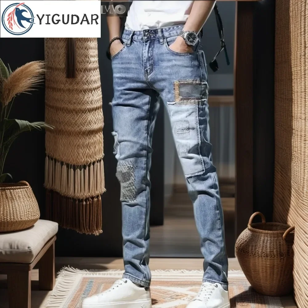 

Men Stylish Ripped Jeans Slim Straight Frayed Denim Clothes Men 2024 New Fashion Skinny Trousers Clothes Pants y2k men’s jeans