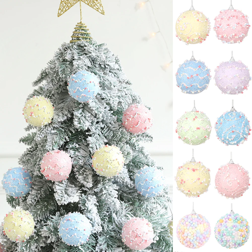 Adornos de bolas de Navidad de Macaron, 3 piezas, 8cm, purpurina, colgante para árbol de Navidad, 2024, decoración para el hogar, Año Nuevo, 2025