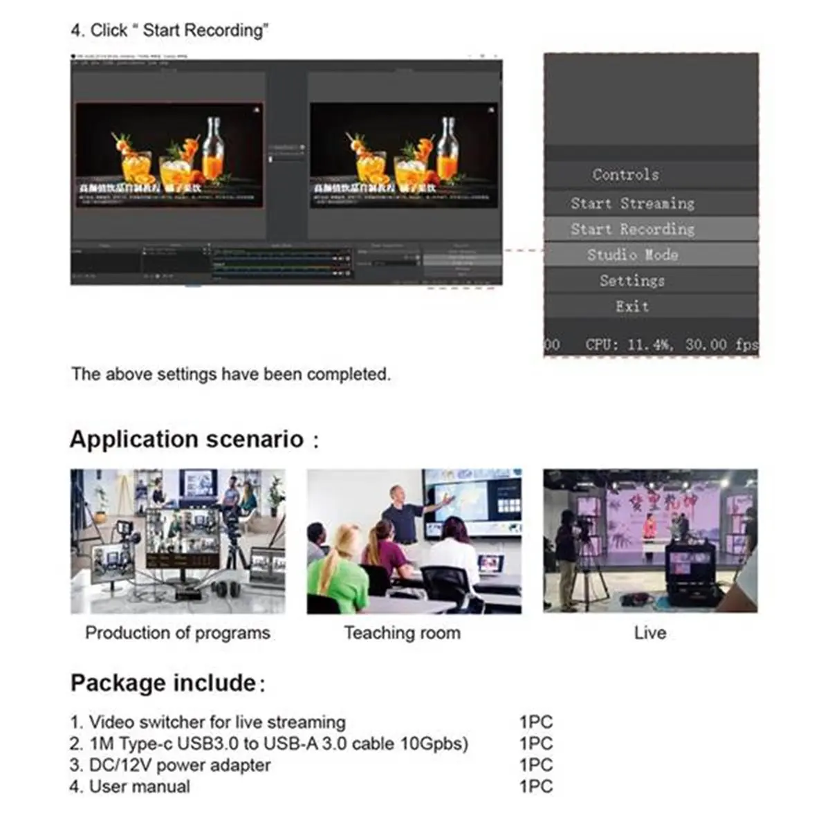 OKgood HDMI-Compatible Video Mixer Switcher Live Streaming 4-Channel 4 Way Multi-View HDMI-Compatible Video Switcher US Plug