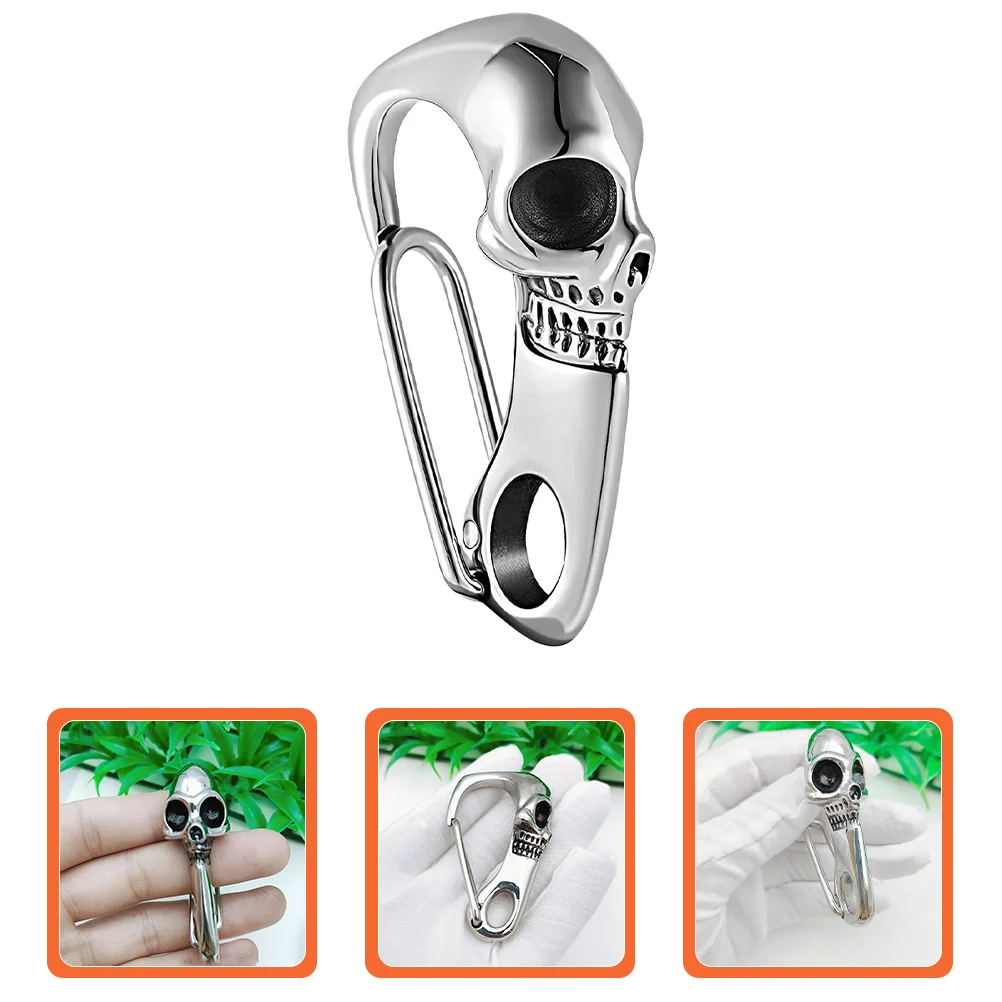 Skull Keychain Small Carabiner Clip Gothic Heavy Duty Stainless Steel Caribeener Clips The Ring