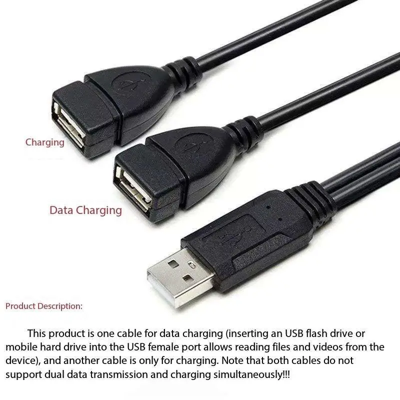 High Quality USB 2.0 Cable USB Double Splitter Adapter Cable One To Two Female To USB 2 Male Power Extension Cable