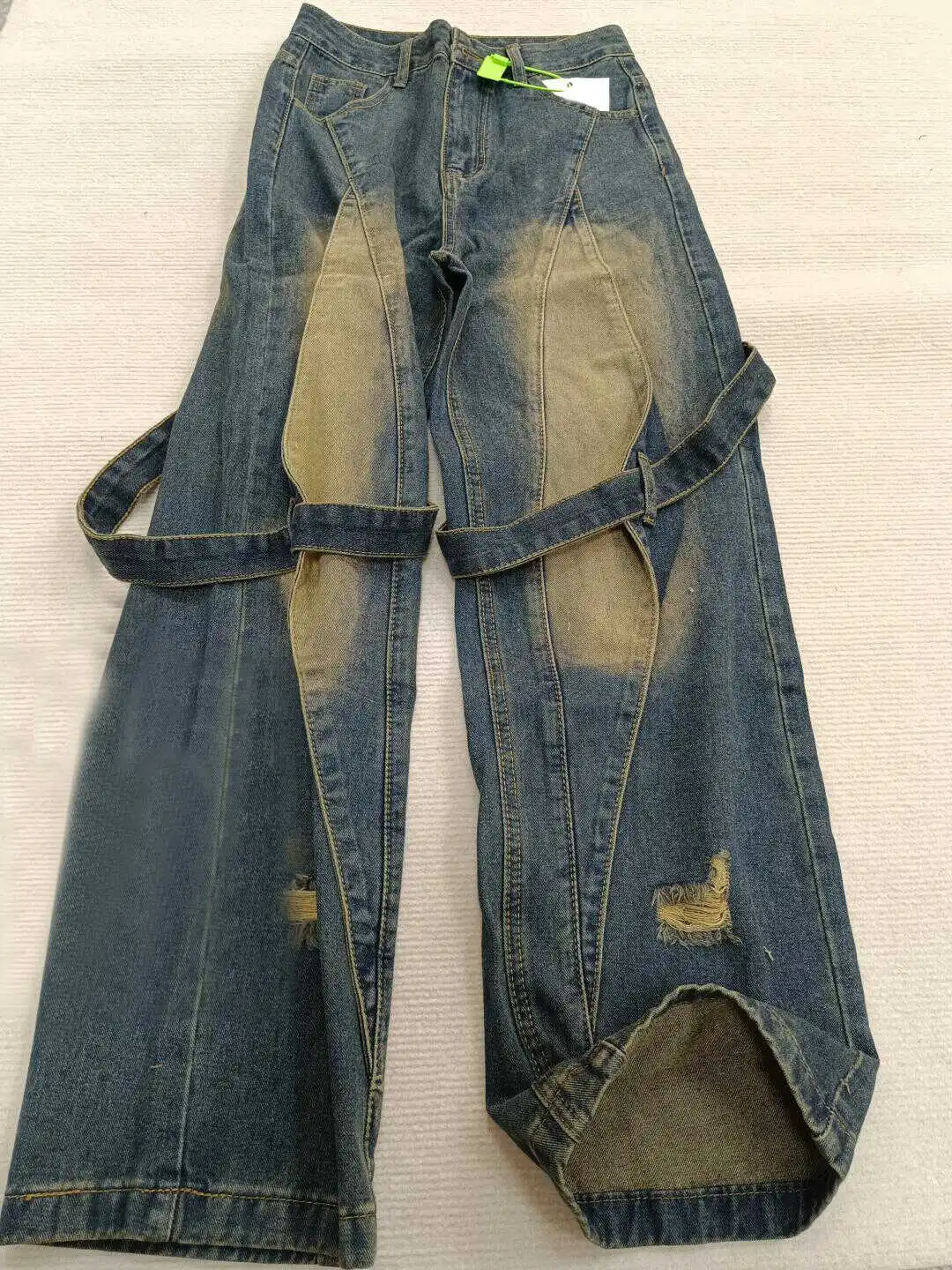 

Retro American High Street Vibe Men's Jeans Spring Autumn Design Sense Splicing Trendy Loose Straight Leg Wide Leg Pants