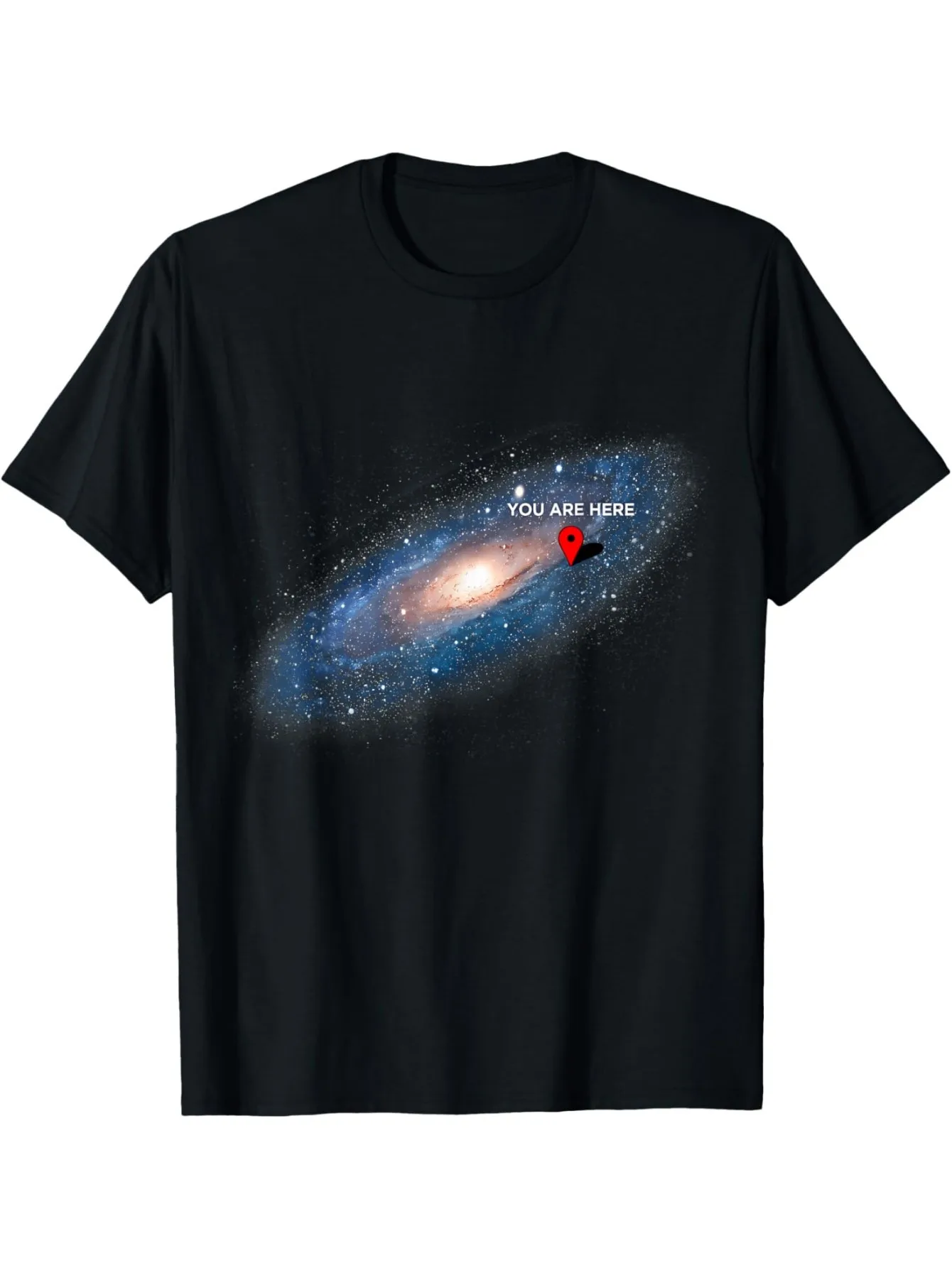 Men's Black 'You Are Here' Tee, Cotton Universe Galaxy Space Enthusiast Tee