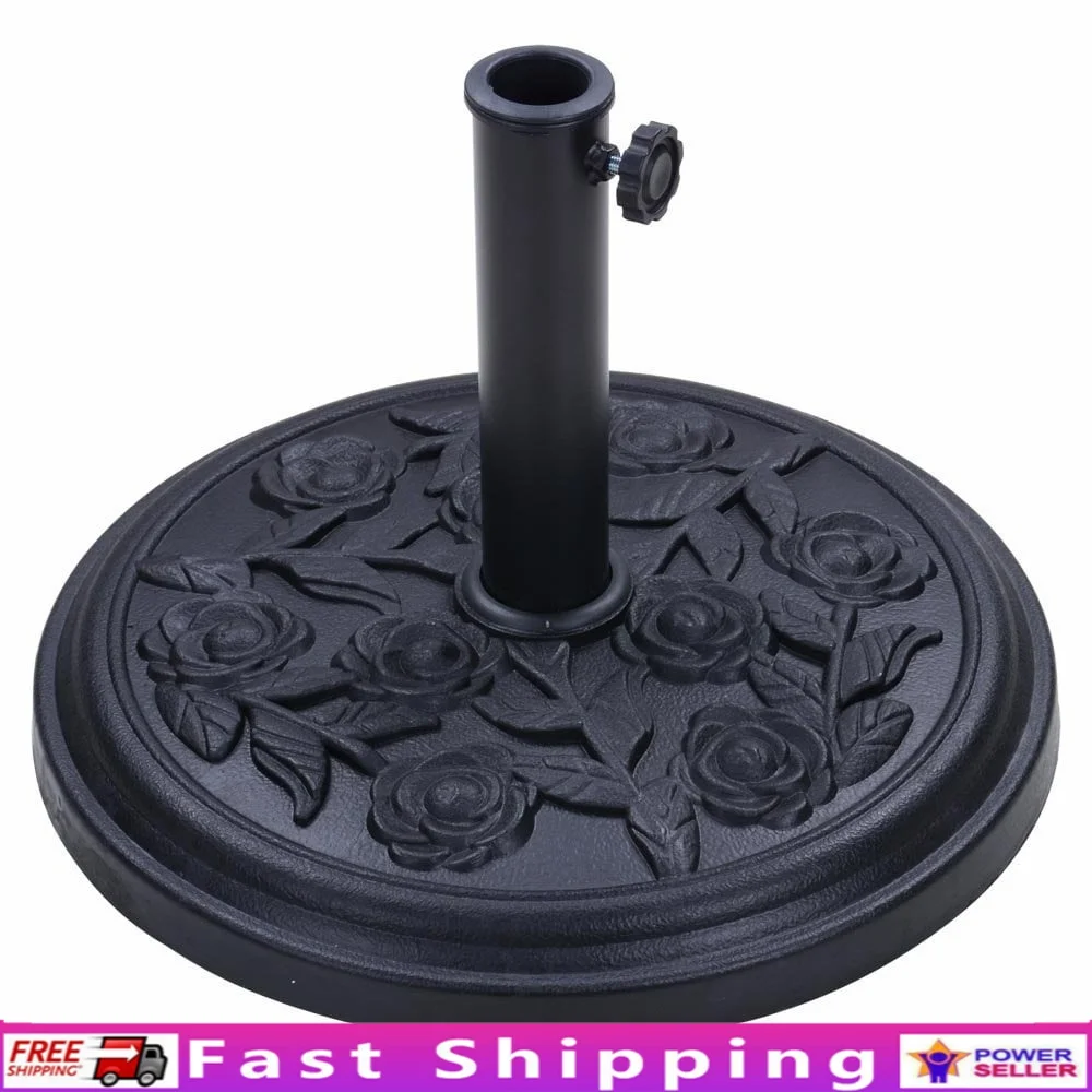 

Deluxe Patio Umbrella Base with Elegant Rose Design Heavy Duty Stand Adjustable Pin Fits 7-9 Foot Umbrellas Rust-Free Resin