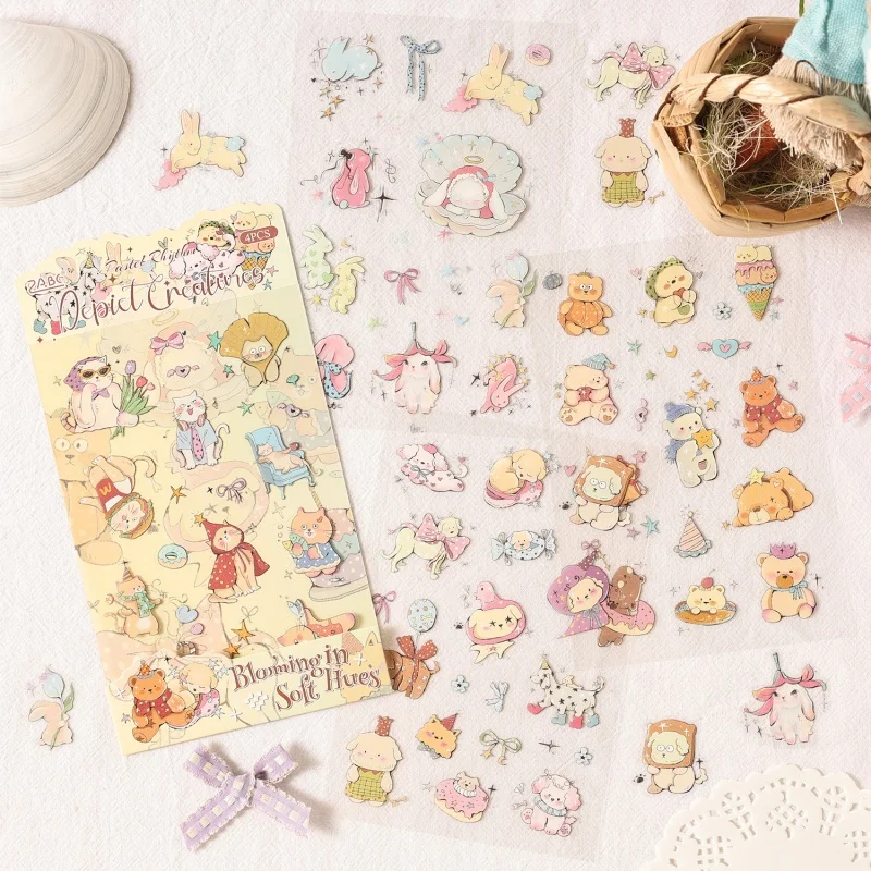 24pack/lot Kawaii Flower Cat Marine Animal Stickers Cute Scrapbooking DIY Diary Decorative Stationery Sticker Album Stick Label