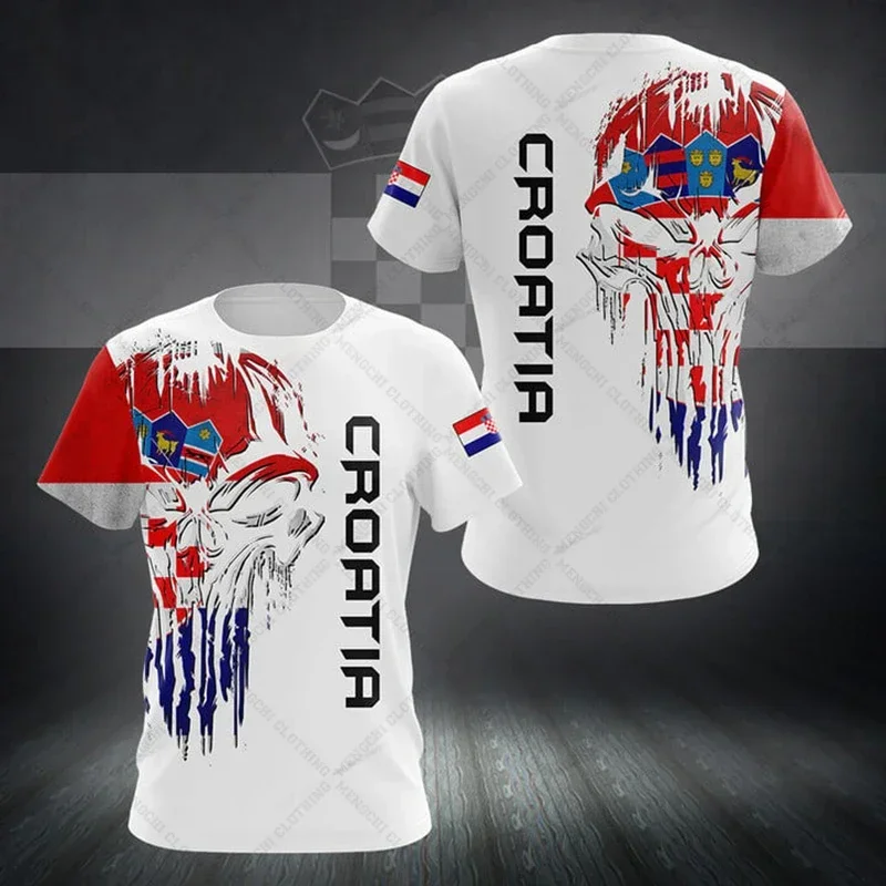 

Croatia Emblem Skull Graphic Customized T-shirts Summer Casual Men Women And Kids Tees Oversized Streetwear Short Sleeve Tops