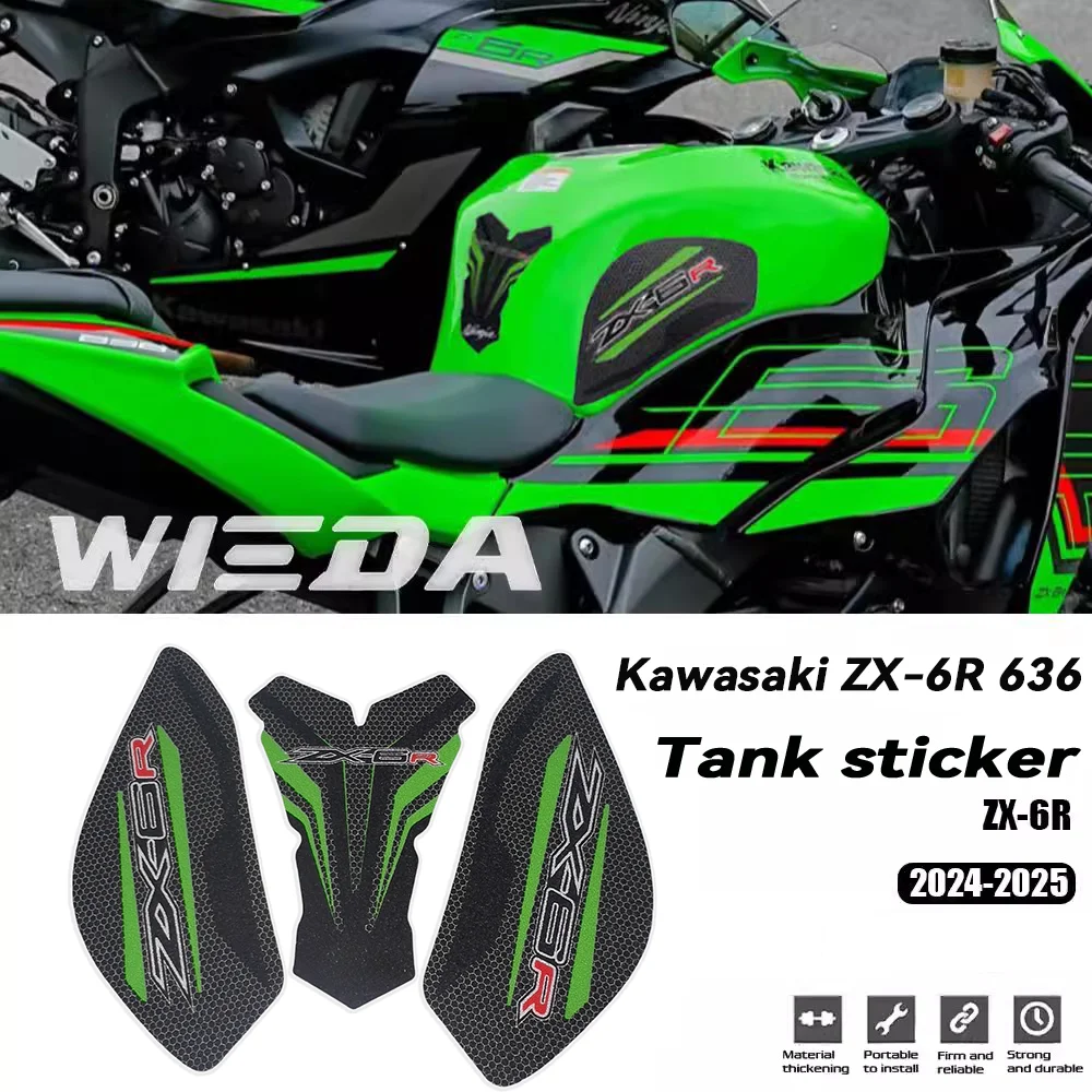 

ZX6R 2024 For Kawasaki ZX6R Ninja 2019-2025 ZX-6R rubber Stickers Motorcycle Tank Pad Anti slip Stickers Knee Grip Side Decals