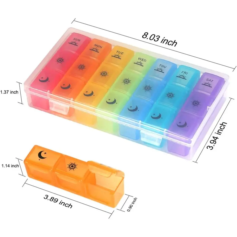 7-Day Large Pill Organizer with 3 Compartments for Daily Medication and Supplements - Portable Moisture-Proof Travel Case