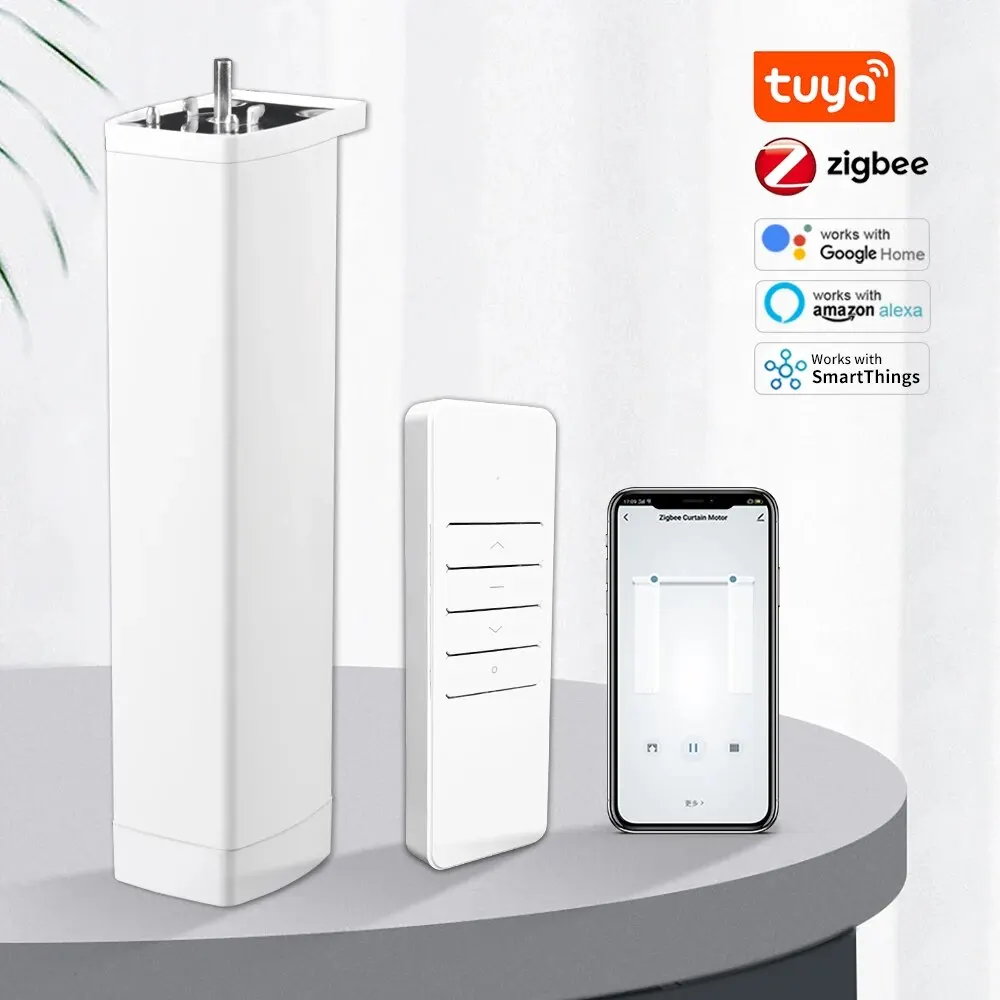 Smart Tuya Zigbee 3.0 Electric Curtain Motor Shutter Motor with RF433 Remote Support Voice Control Tools Alexa Google Assistant