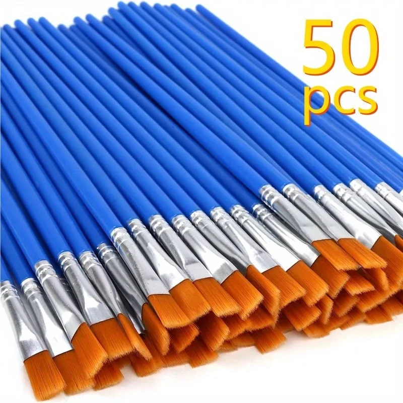 50pcs Paint Brushes Set for Kids Acrylic with Flat Round Pointed Paint Brushes Craft Watercolor Oil Painting Brushes