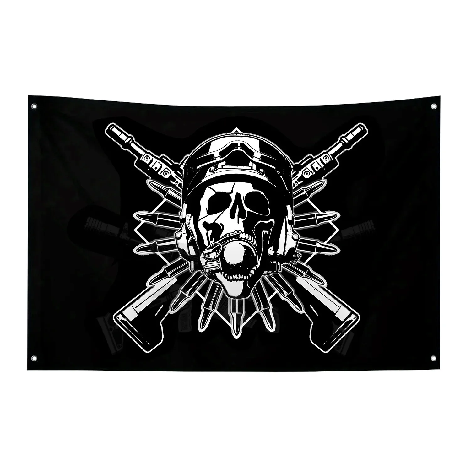 Military Banner - B&W Soldier with Skull & Rifles, Heavy-duty Polyester for Indoor/Outdoor Use