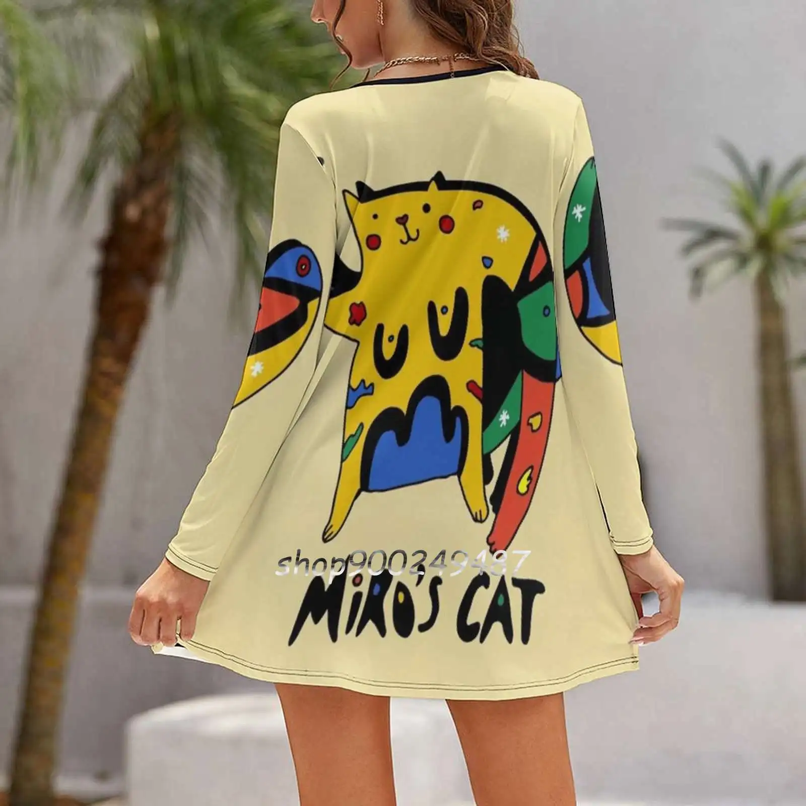 Joan Miro'S Cat Dresses For Women A-Line Korea Style Slim Long Sleeve Dress Joan Miro Cat Cats Kitten Paw Furbaby Pawsome