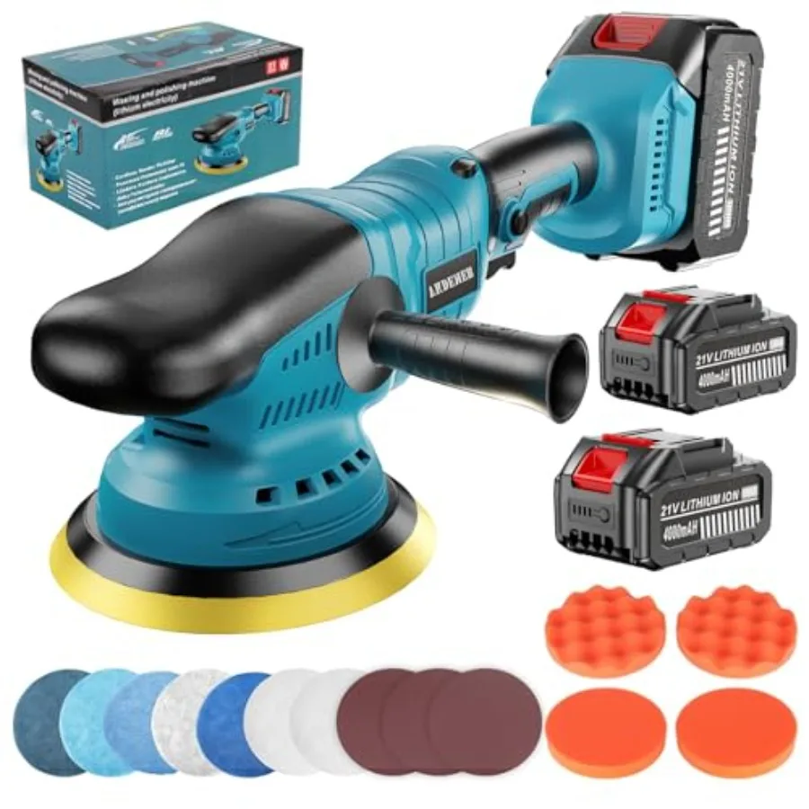

Upgrade Cordless Car Buffer Polisher with 21V 2×4000mAh Battery6 In Brushless Buffer Polisher Kit 600W Orbital Polisher with 6