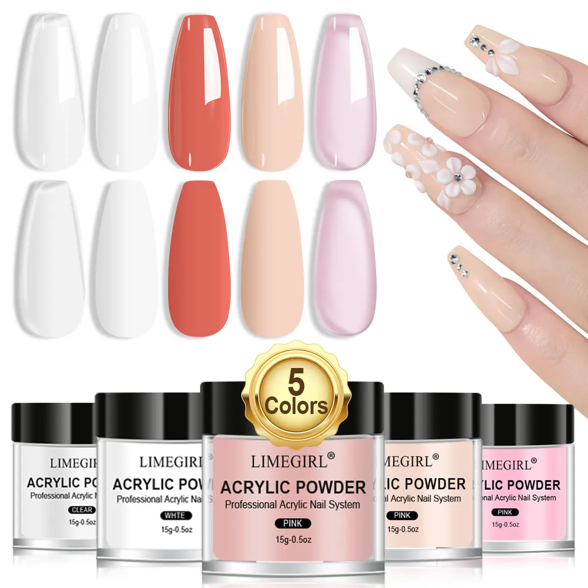 LIMEGIRL 15g Acrylic Powder Pink Clear White Acrylic Powder Polymer Professional Nail Extension 3D Carving French Acrylic Powder