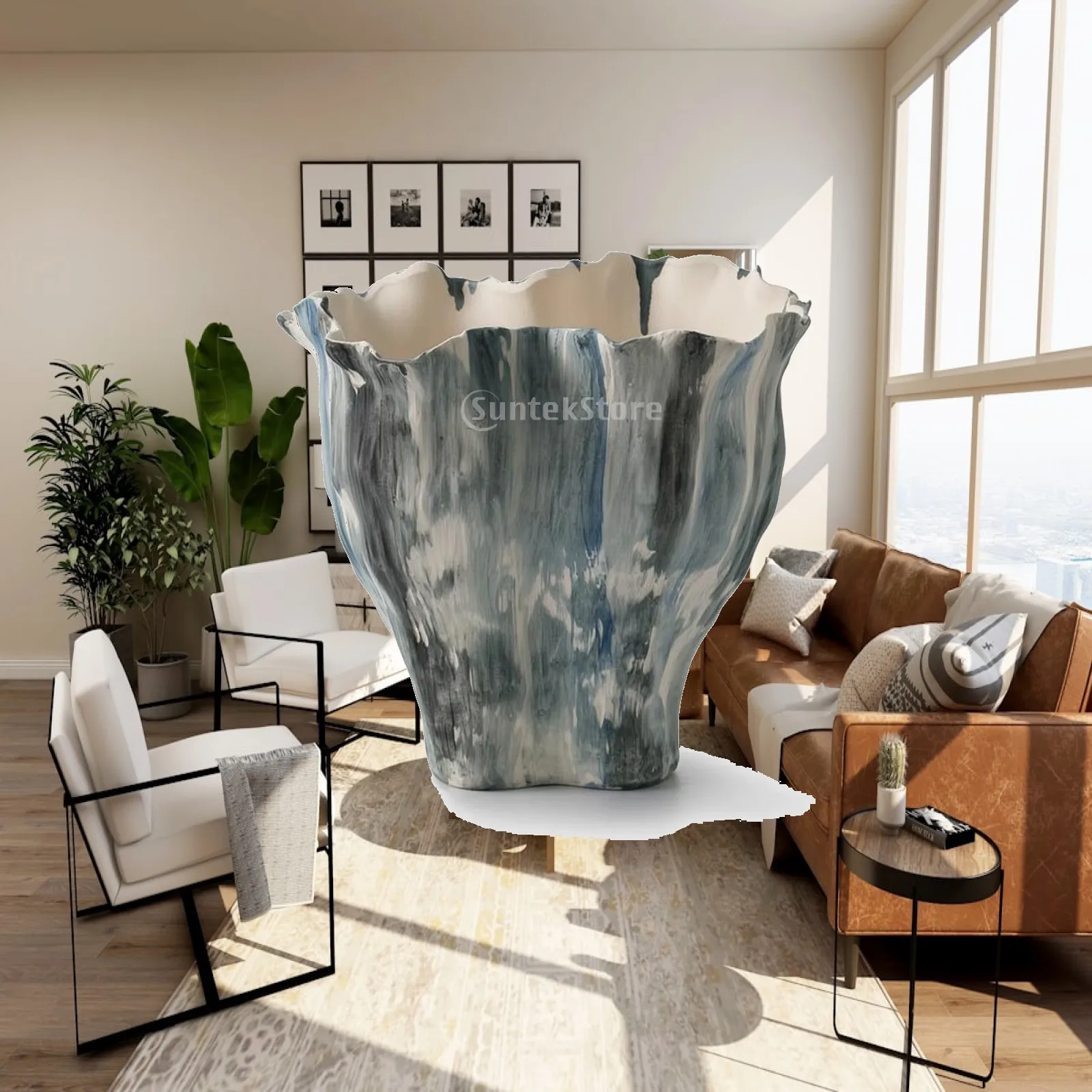 Decorative Ceramic Vessel Handmade Pottery Planter for Japanese Wabi Sabi Decor with Organic Shape Textured Surface