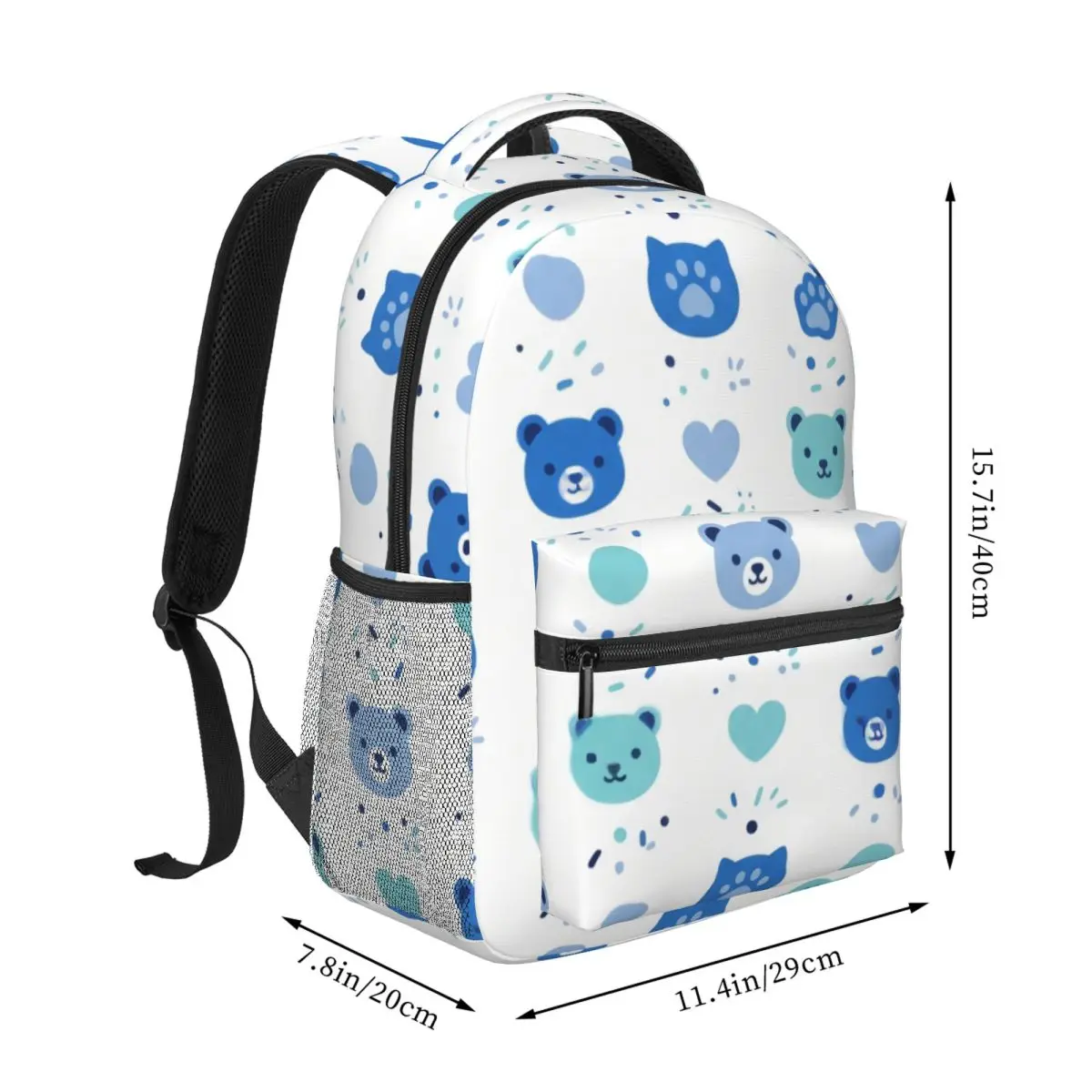 Pink School Backpack Vertical Animal Face Paw Heart Dot Preppy School Blue White Lightweight Daypack for School Outdoor Weekend