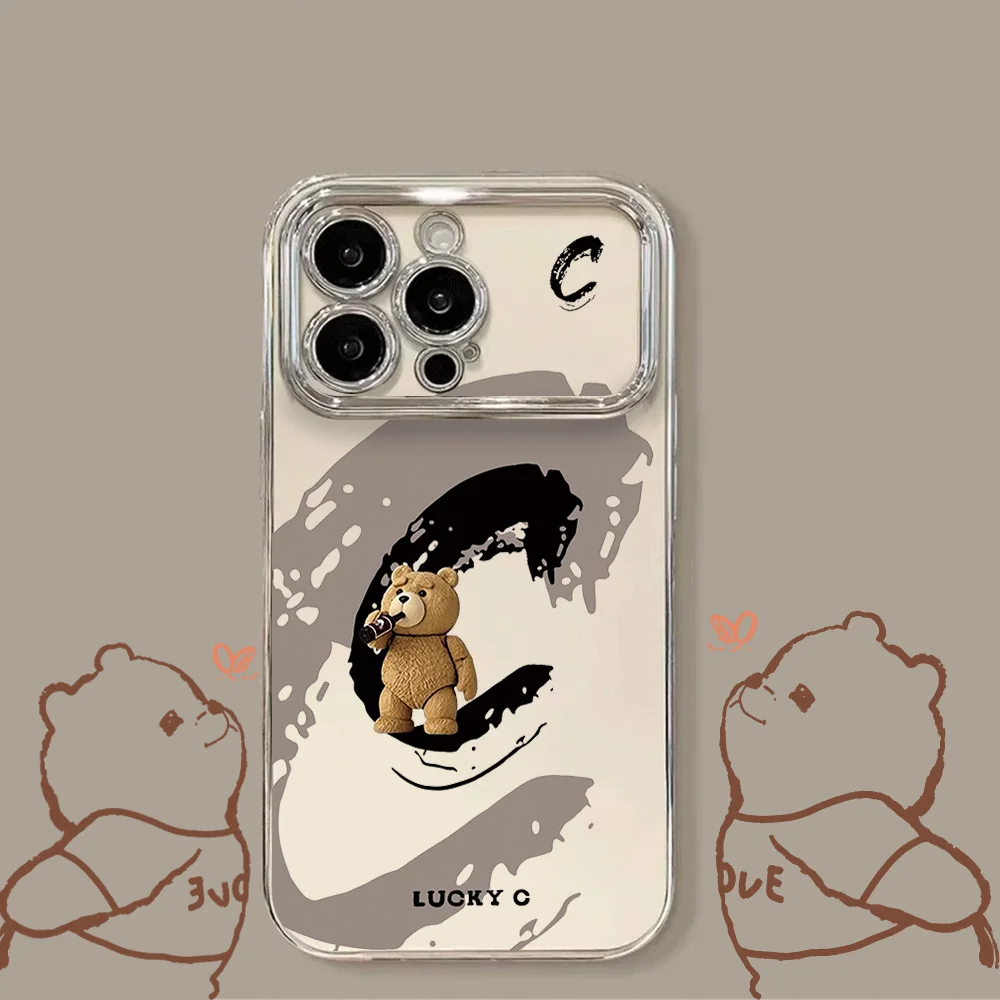 Cute T-Ted B-Bear Large Window Full Coverage Phone Case For IPHONE16 15 14 13 12 11 PRO PLUS PROMAX Shell