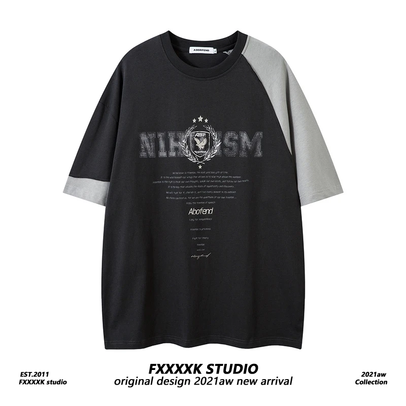 

Мужская свободная повседневная универсальная футболка FXK Original High Street Color Block, модная брендовая модель для пар