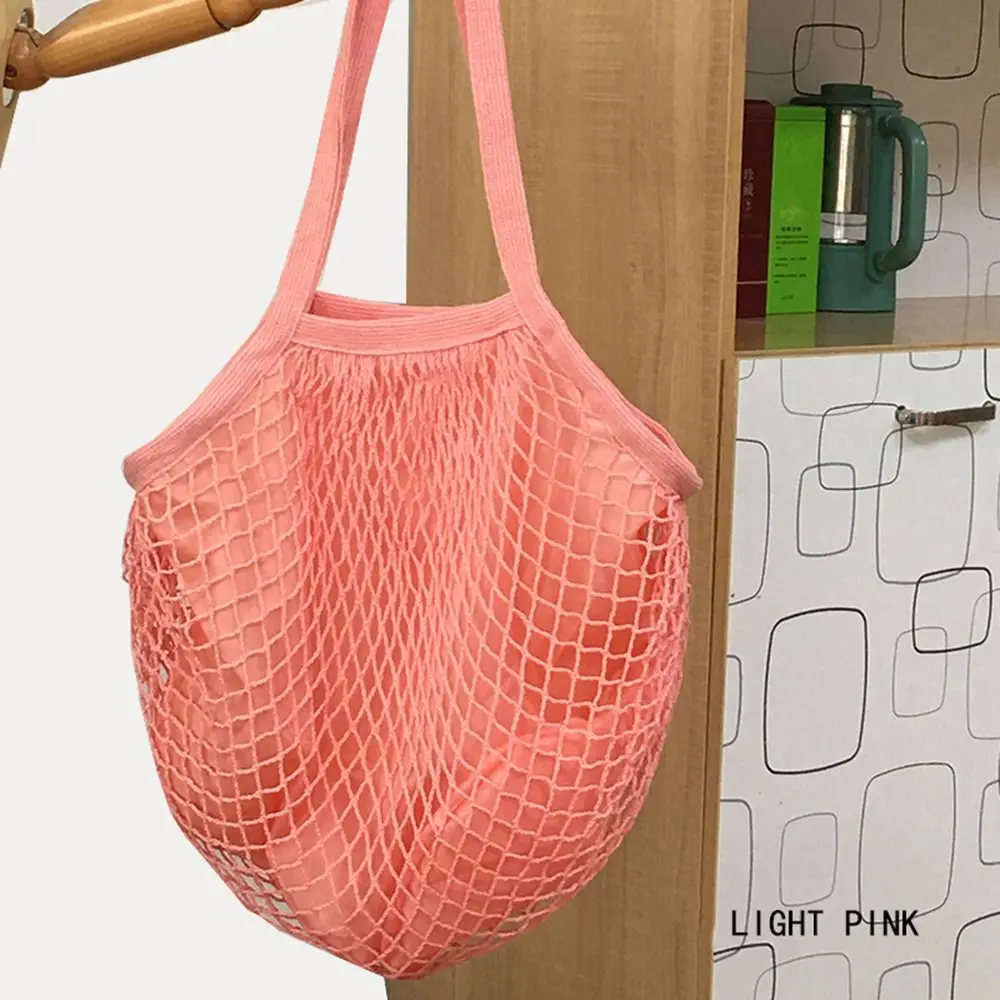 Portable Reusable Grocery Bags Fruit Vegetable Net Bag Washable Cotton Mesh String Organic Organizer Handbag Short Handle