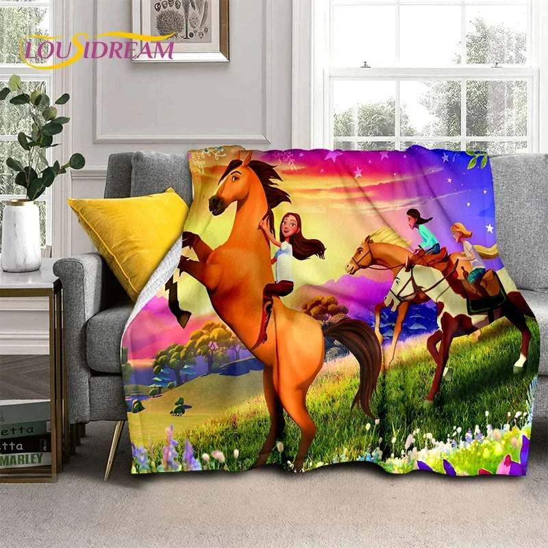 

Spirit Riding Free Horses Cartoon Blanket,Soft Throw Blanket for Home Bedroom Bed Sofa Picnic Travel Office Cover Blanket Kids