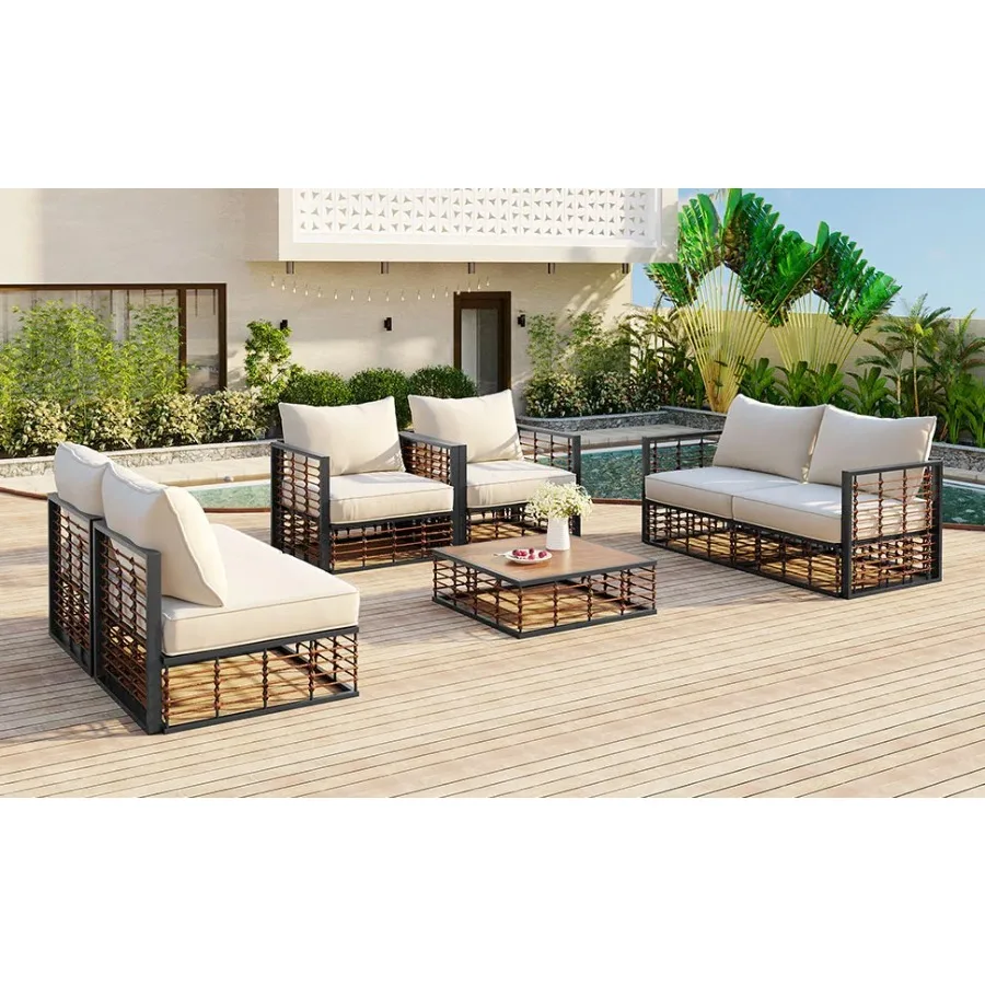 

TOPMAX Modern Minimalist 7-Piece Metal Patio Sectional Sofa Set All-Weather Garden Conversational Furniture Set with Thick Cush
