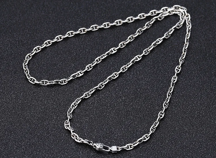 S925 sterling silver trendsetter pig nose ring buckle necklace Thai silver vintage diamond pestle buckle silver chain bare chain