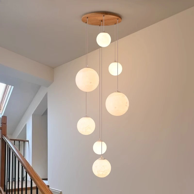

2025 new moon staircase lamp villa empty living room staircase chandelier loft duplex floor chandelier
