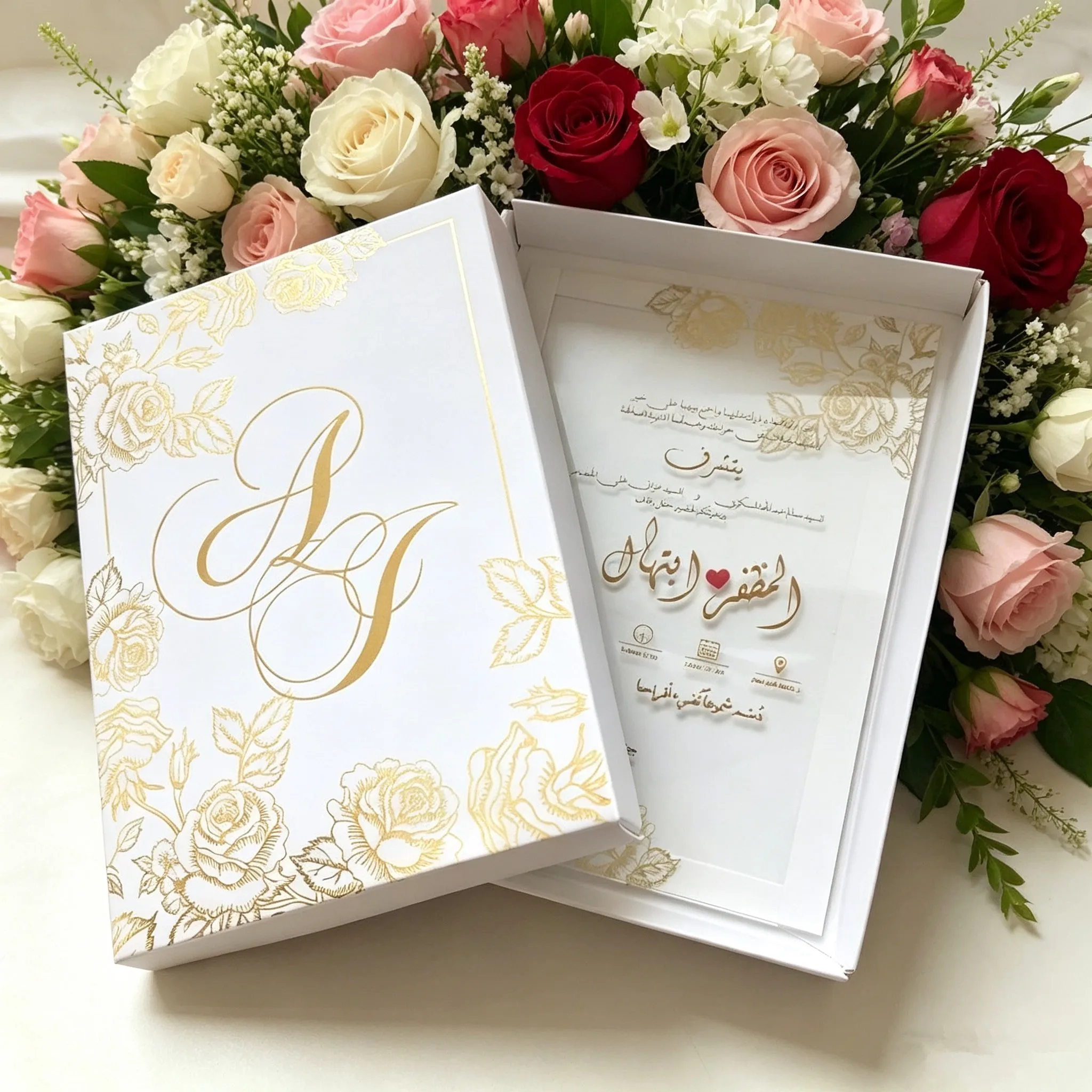 10pcs Personalize Invitation Card Rose Flower Arabic Wedding Invitations Fancy Souvenir Wedding Marriage Cards Customer Card Box