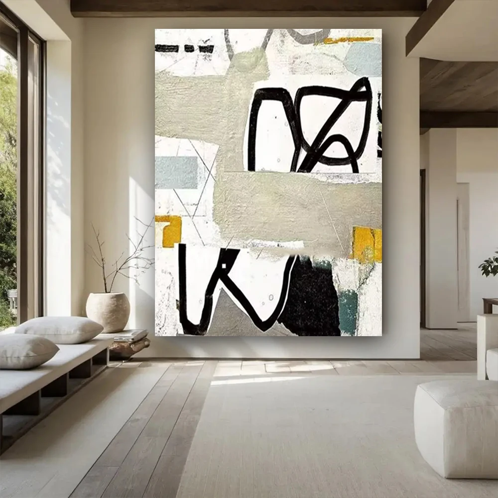 Modern Interior Suspension Artwork Abstract Canvas Oil Painting Cuadros Thick Oily Golden Texture Wall Art Living Room Decor